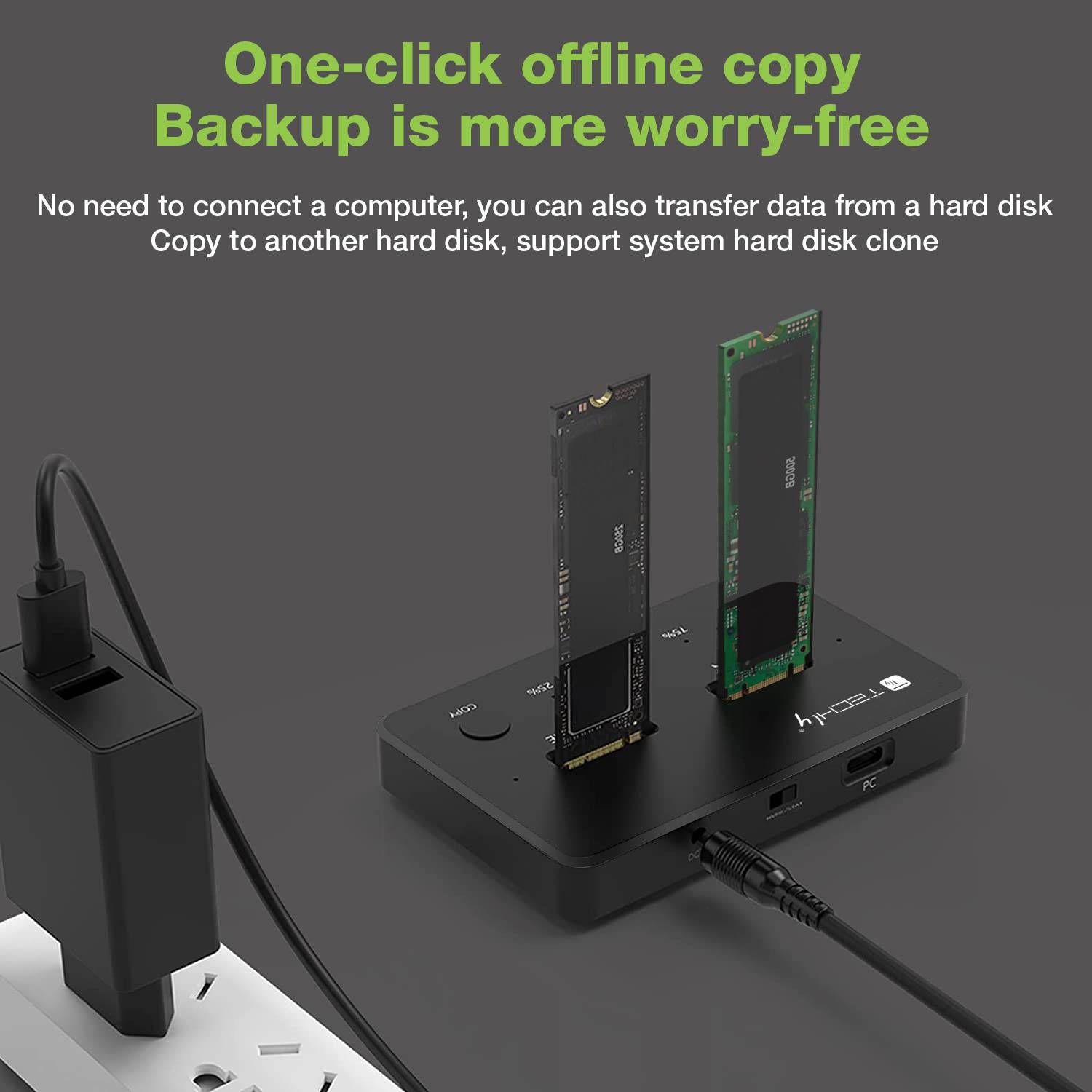 Docking Station Dual-Bay SSD M.2 NVME PCIe SATA 10 Gbps Duplicatori Clone Offline-2