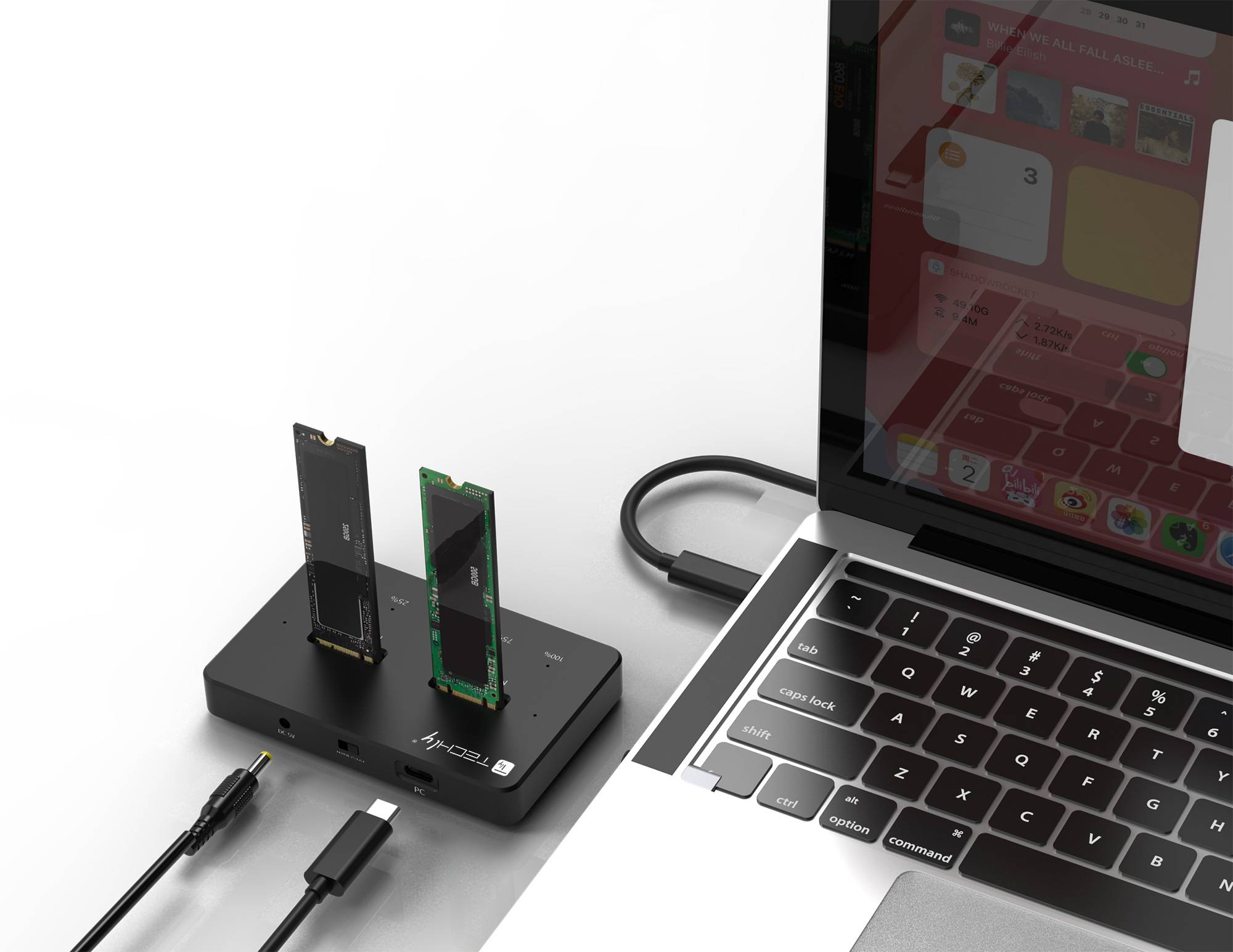 Docking Station Dual-Bay SSD M.2 NVME PCIe SATA 10 Gbps Duplicatori Clone Offline-3