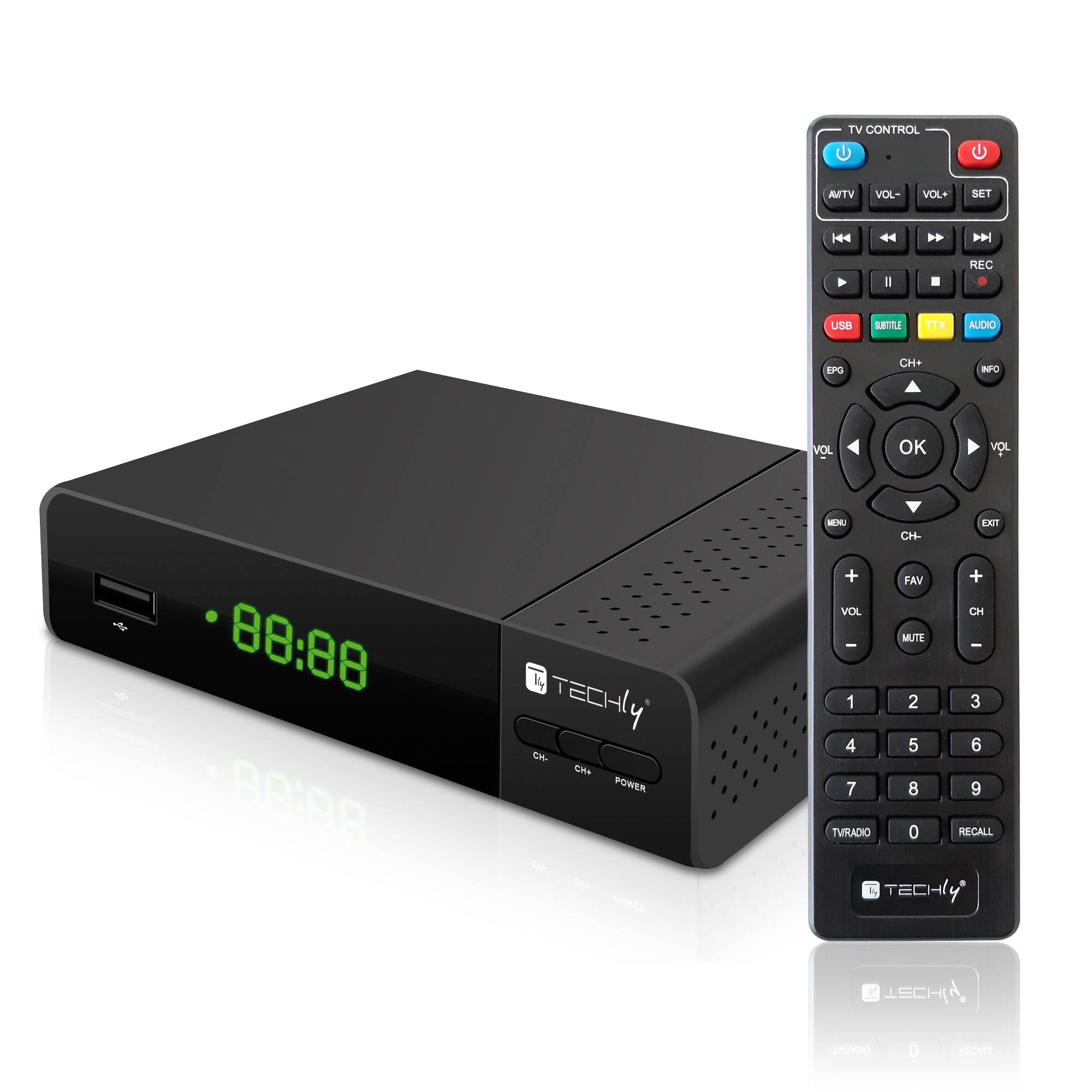 Decoder Ricevitore Digitale Terrestre DVB-T/T2 H.265 HEVC 10bit con Display e Telecomando Universale 2 in 1-4