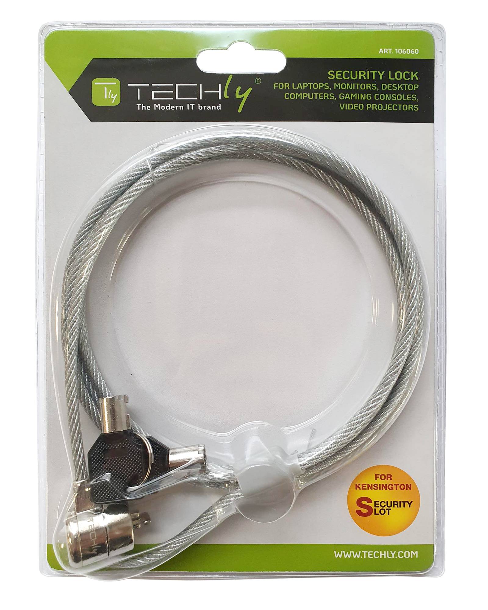 TECHLY Cavo di Sicurezza in Acciaio con Lucchetto per Notebook e due Chiavi Silver 1,5 m-1