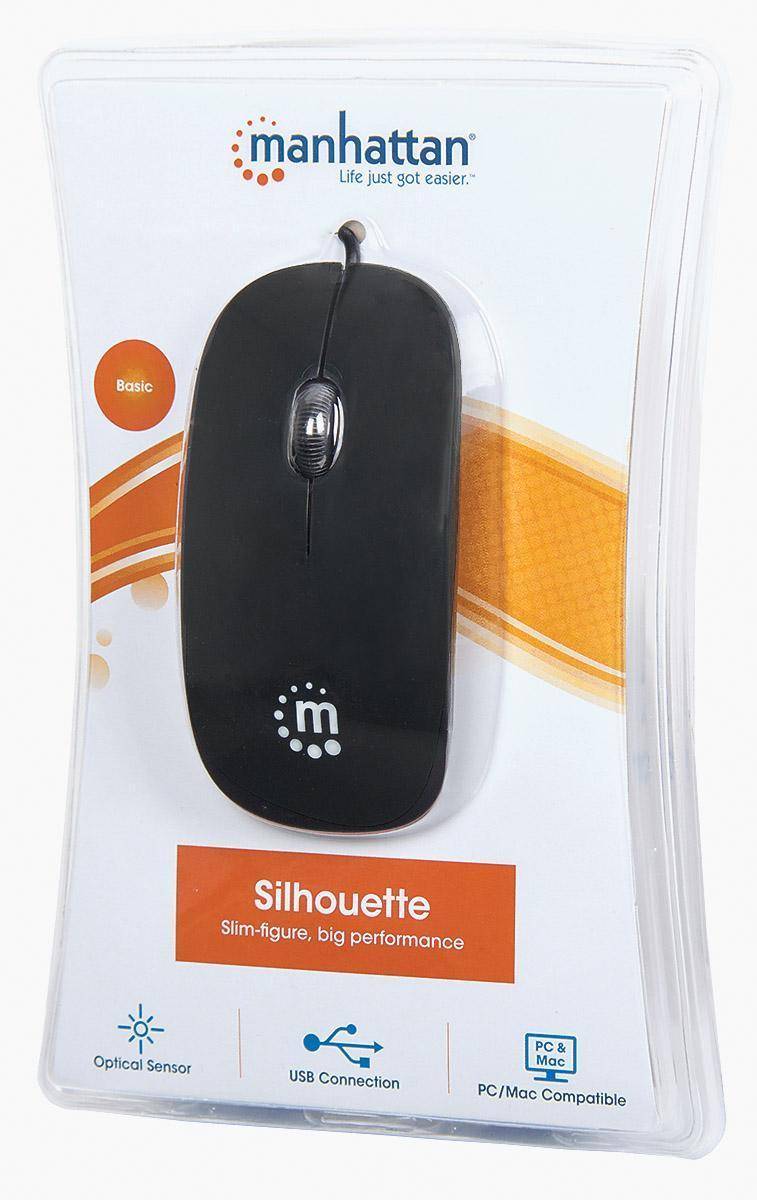 Manhattan Silhouette Mouse USB Ottico Nero 3 Tasti 1000 dpi Ergonomico-3