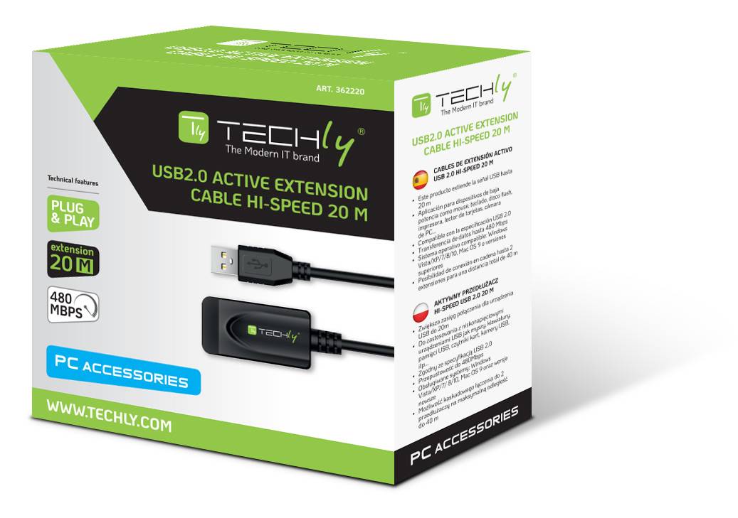 TECHLY Cavo Prolunga Attivo Extender USB Hi Speed Estensore di Segnale 20m Nero Nero 20 m-4