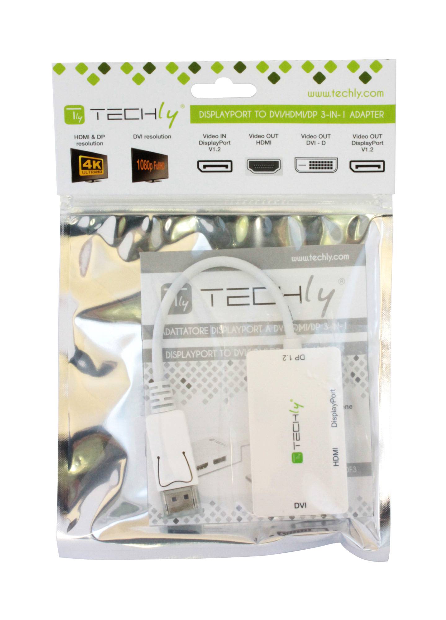 TECHLY Adattatore DisplayPort a DVI/HDMI/DP 3-in-1 Bianco-3