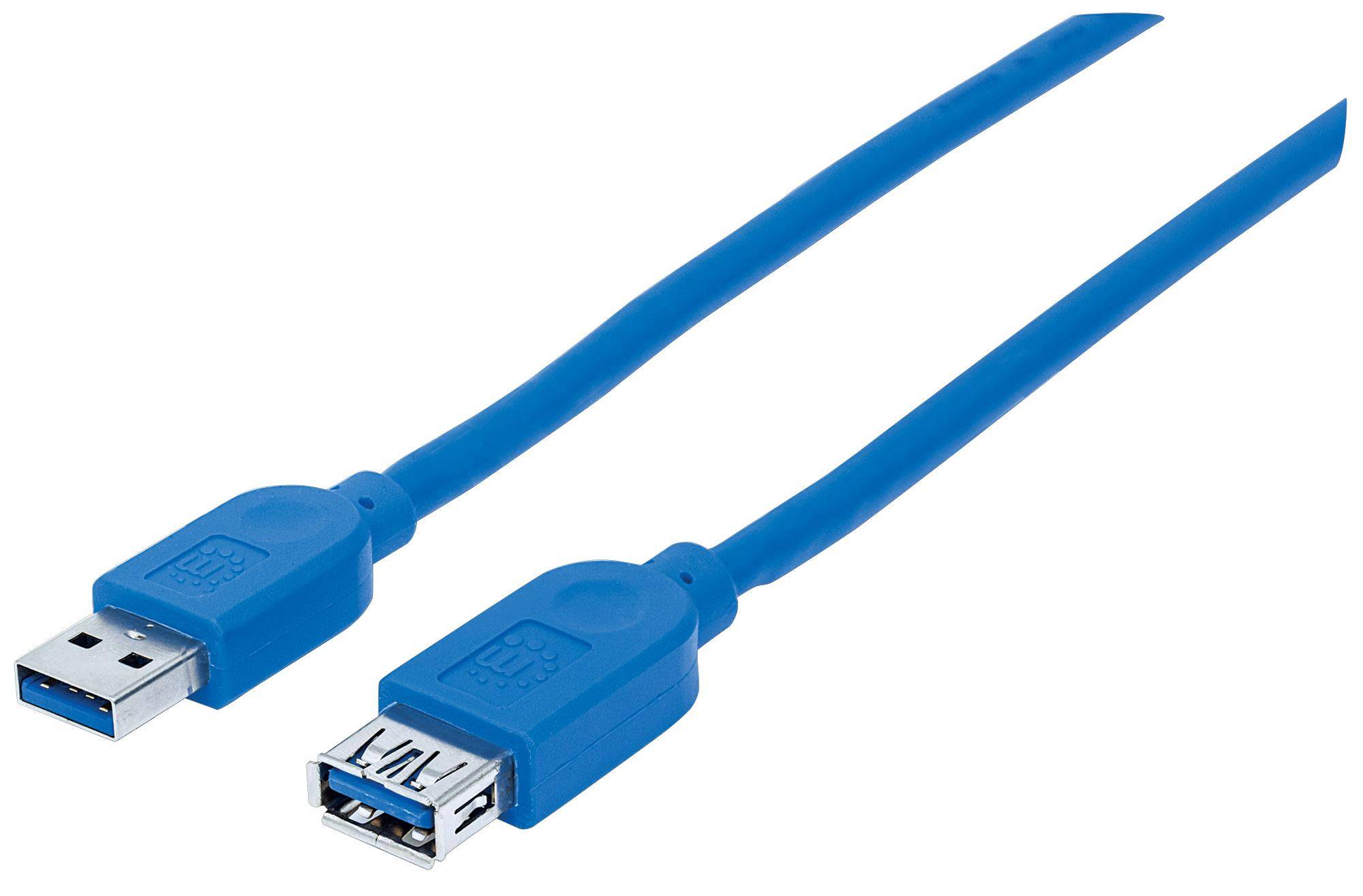 Manhattan Cavo USB USB 3.2 Gen1 Spina USB-A, Spina USB-A 1.00 m Blu Schermatura a fogli, Certificato UL, contatti connet-4
