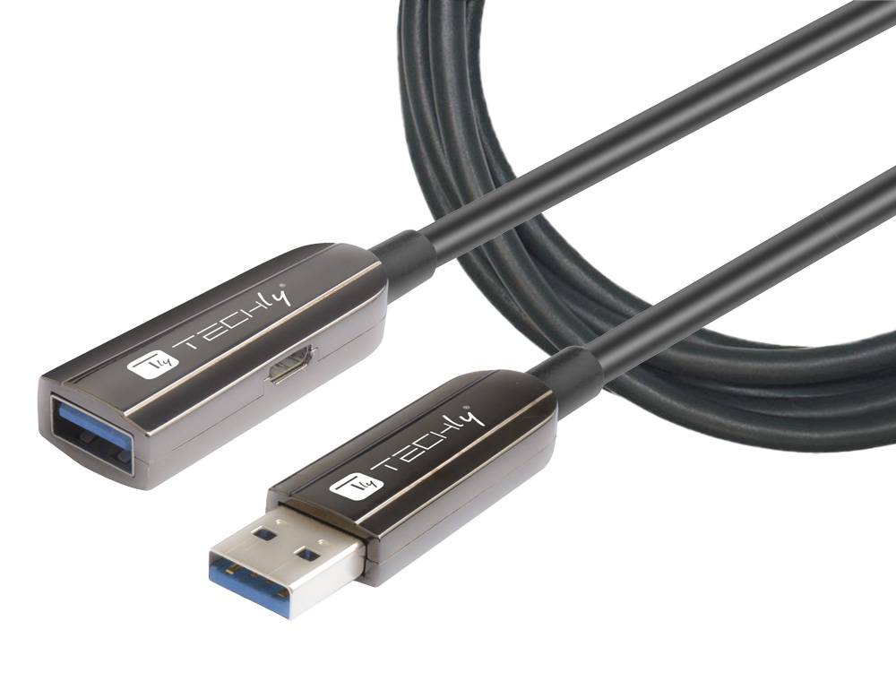 TECHLY Cavo Ottico Attivo USB 3.0 SuperSpeed AOC USB A M/F 30m Nero Nero 30 m-2