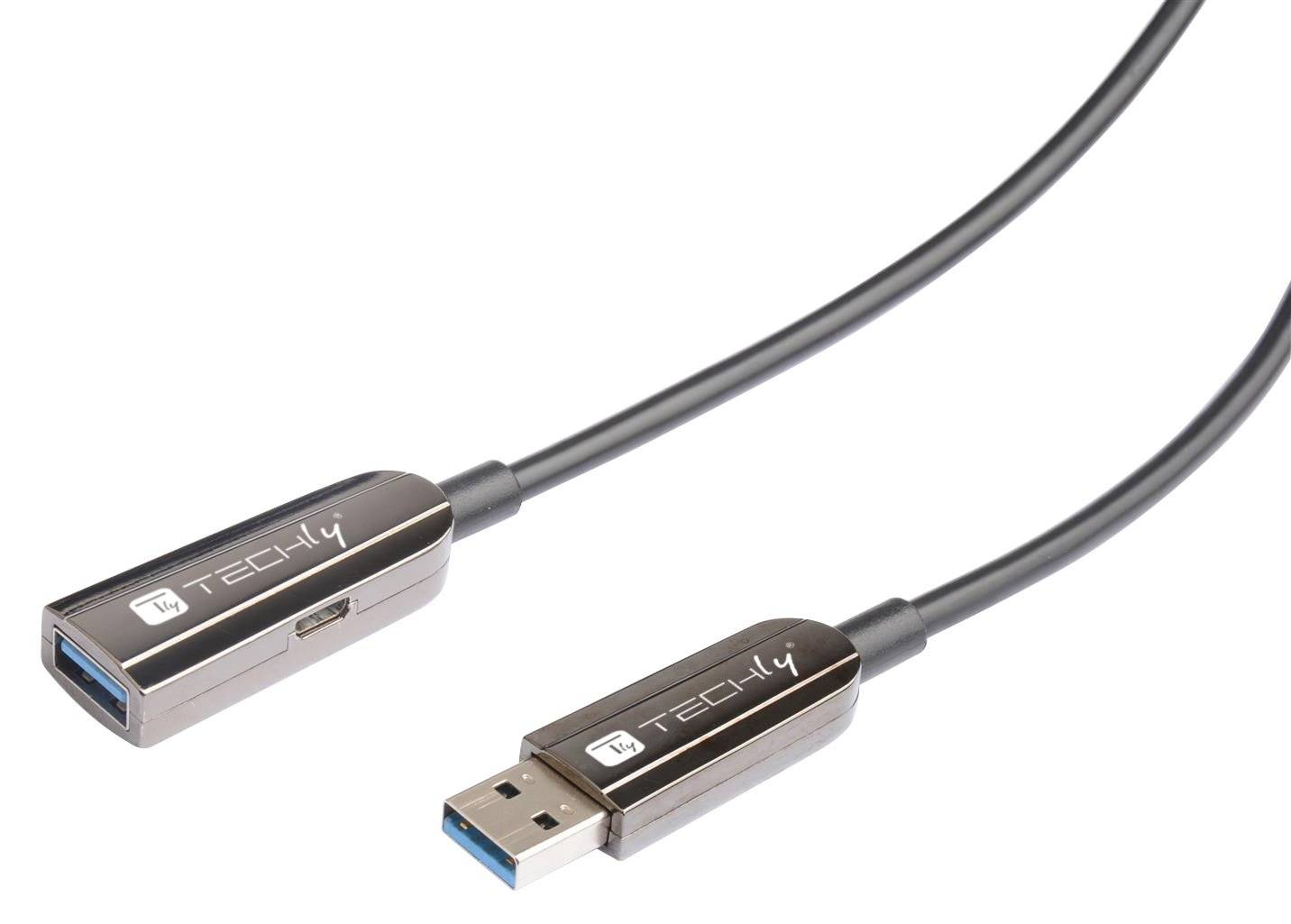 TECHLY Cavo Ottico Attivo USB 3.0 SuperSpeed AOC USB A M/F 30m Nero Nero 30 m-3