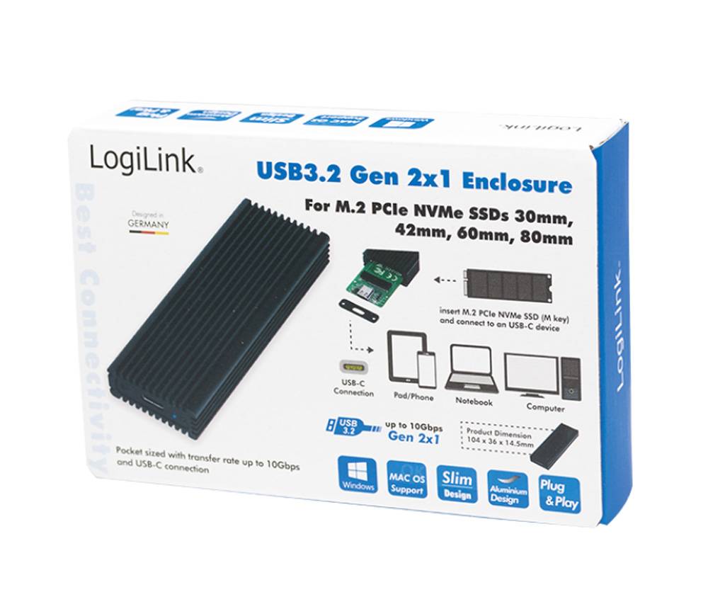 LOGILINK Box Esterno SSD USB3.2 Gen 2x1 USB-C&trade PCIe NVMe Nero-5