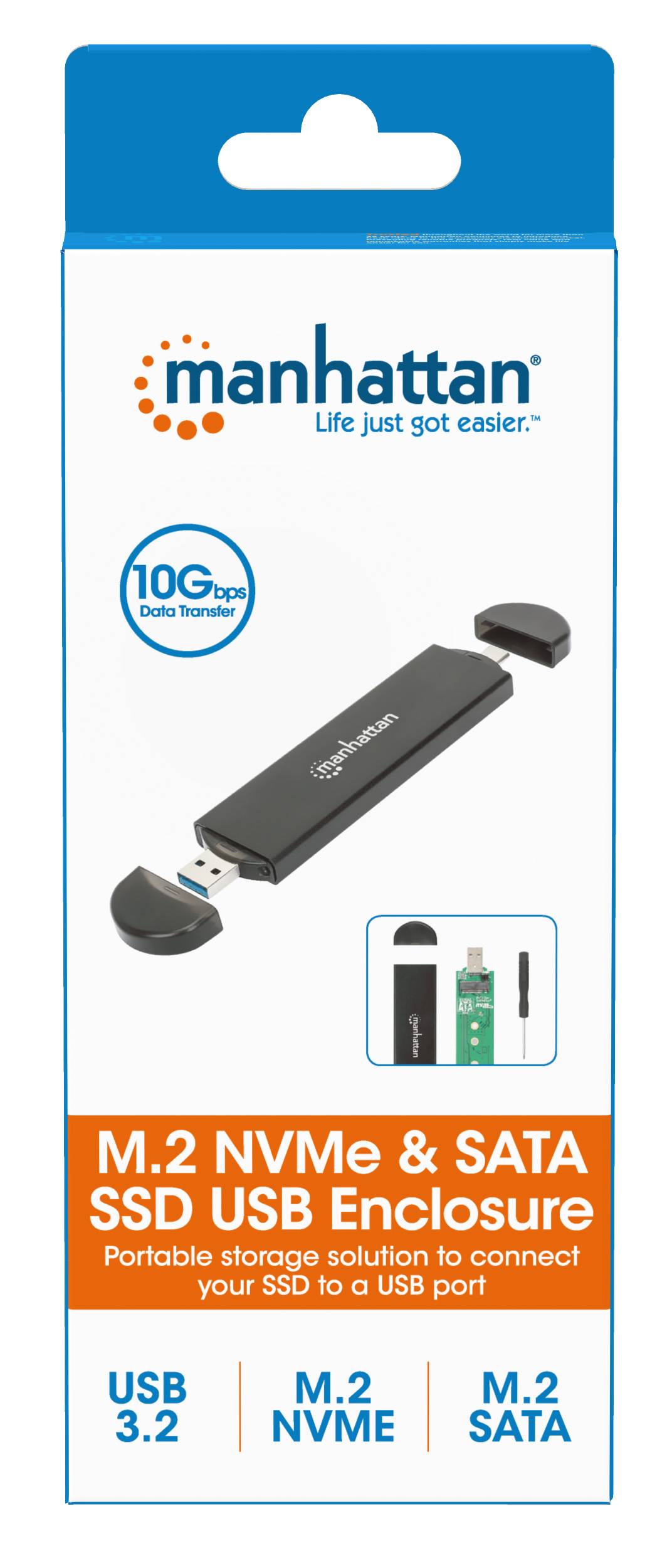 MANHATTAN Box Esterno USB SSD M.2 NVMe e SATA Connessioni USB-C&trade e USB A Nero-1