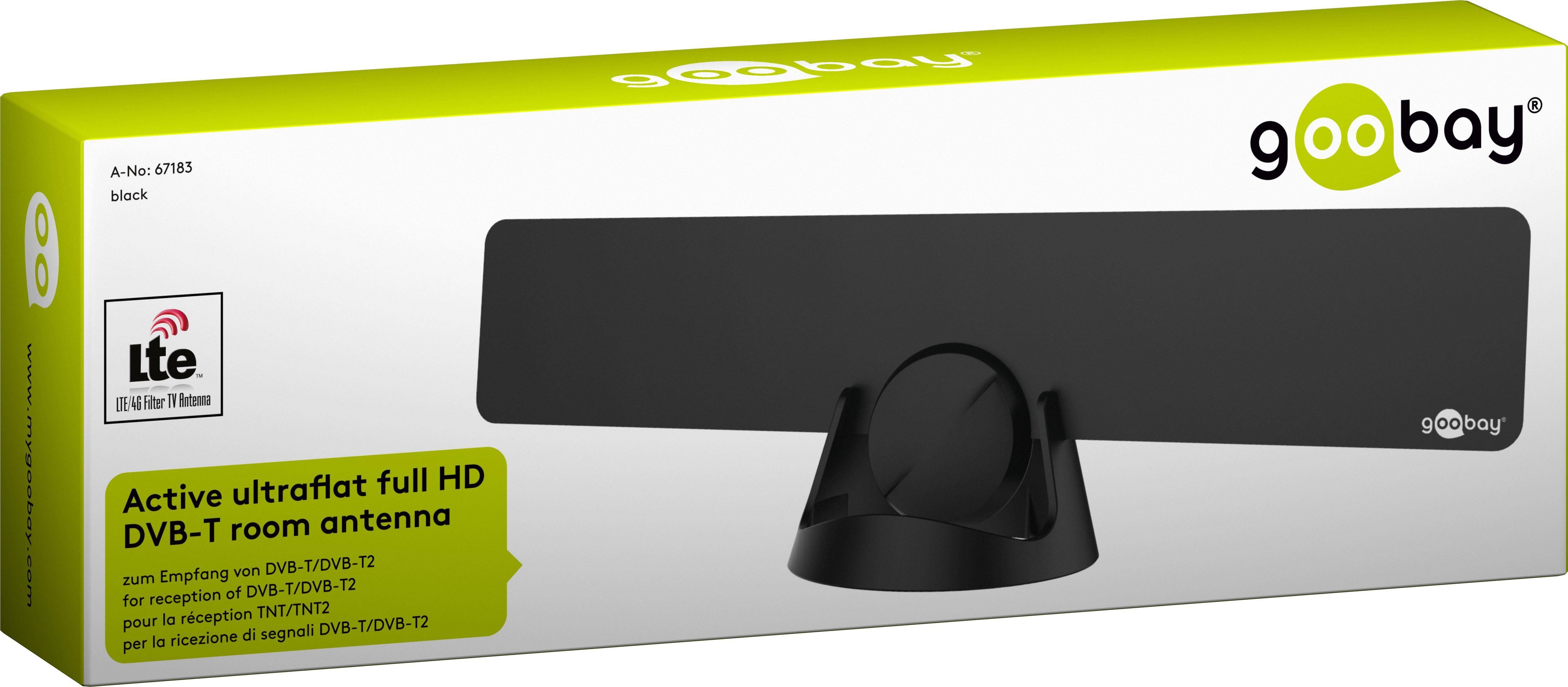 Goobay Antenna attiva ultrapiatta Full HD DVB-T2 per interni, incl. filtro LTE/4G con un guadagno fino a 16 dBi per un-3