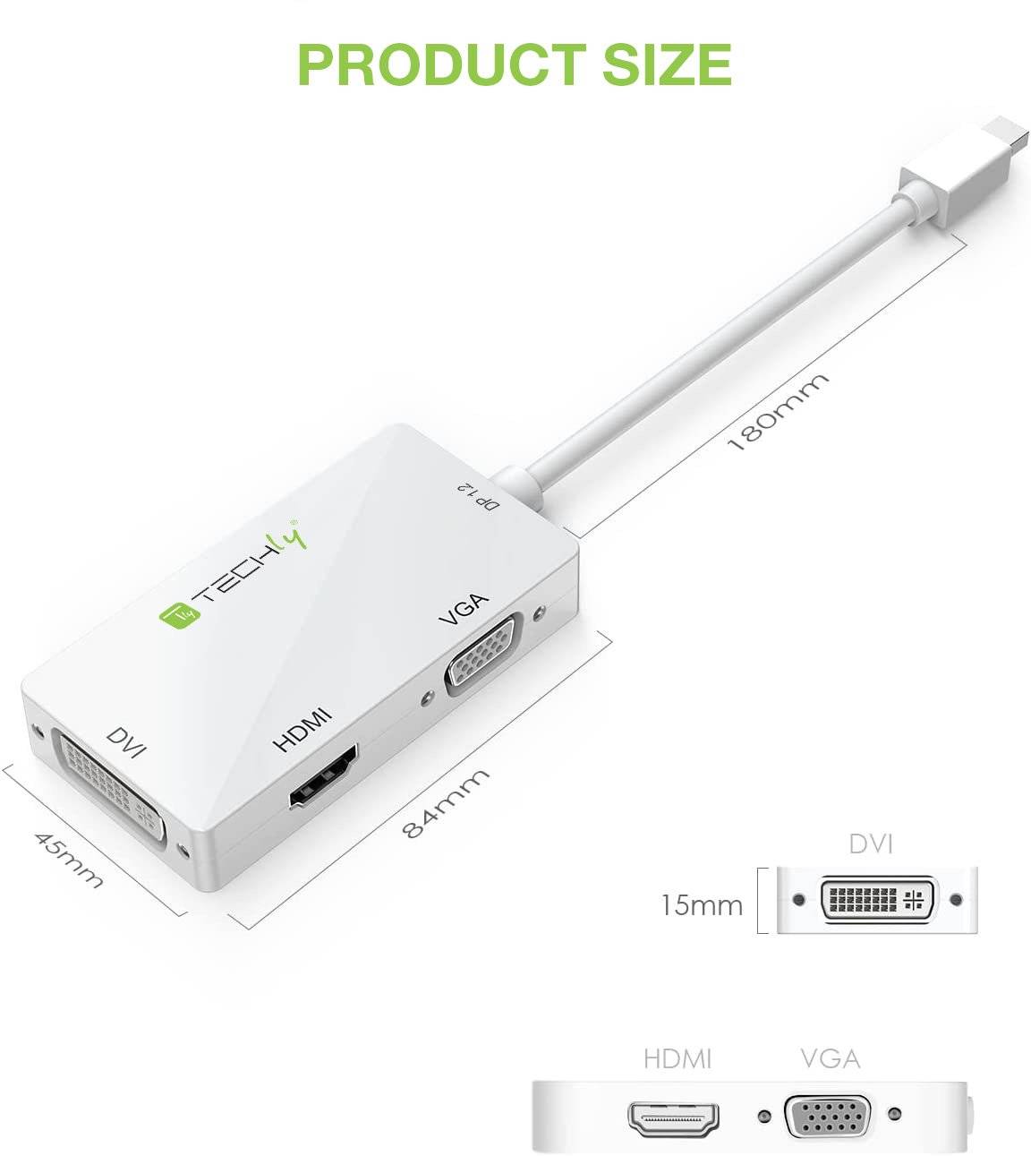 Adattatore 3 in 1 Mini DisplayPort 1.2 (Thunderbolt) a HDMI/DVI/VGA-6