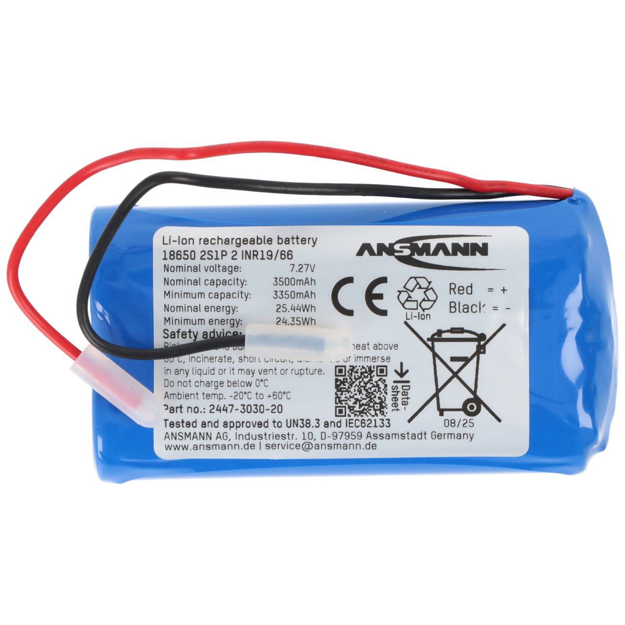 Pacco batteria 2x 18650 Ansmann 2S1P con cavo Li-Ion 7.4 V 2600 mAh-2