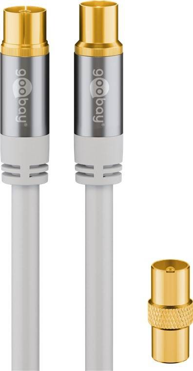 Cavo antenna TV (tipo 135 dB), 4x schermato, placcato oro, presa coassiale > spina coassiale, 10 metri-0