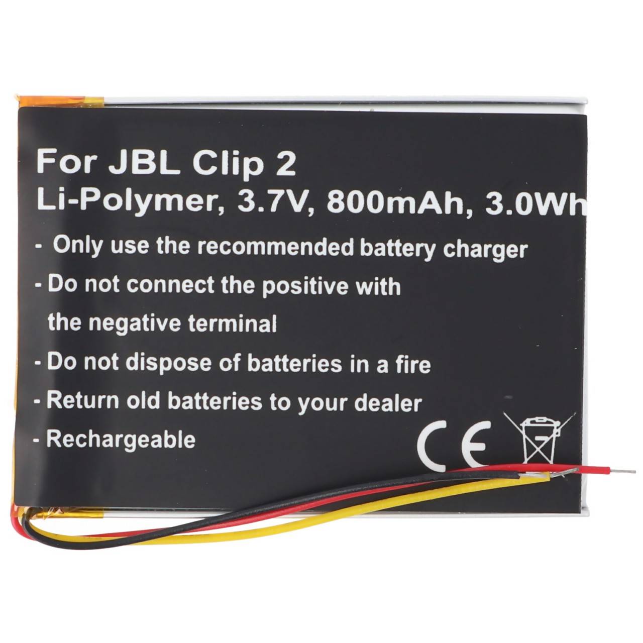 Batteria adatta per batteria ai polimeri di litio JBL Clip 2 GSP383555 3,7 V, 800 mAh, 3,0 Wh, integrata, senza attrezzi-0