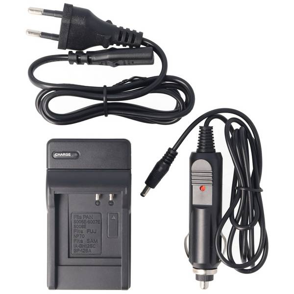 Caricabatterie con base di ricarica con adattatore per auto per fotocamera digitale Panasonic DMC-FX, DMC-LX,...