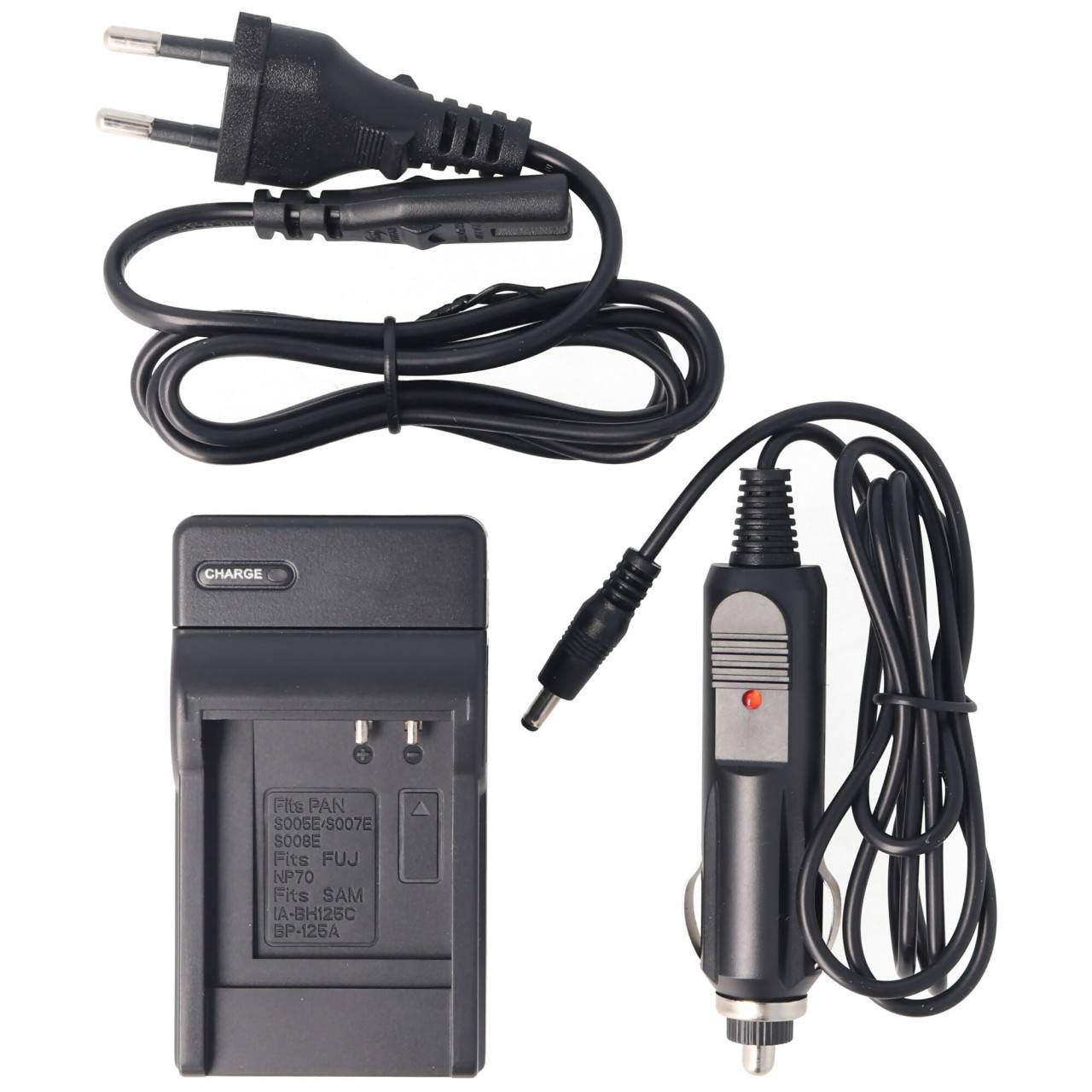 Caricabatterie con base di ricarica con adattatore per auto per fotocamera digitale Panasonic DMC-FX, DMC-LX,...-0