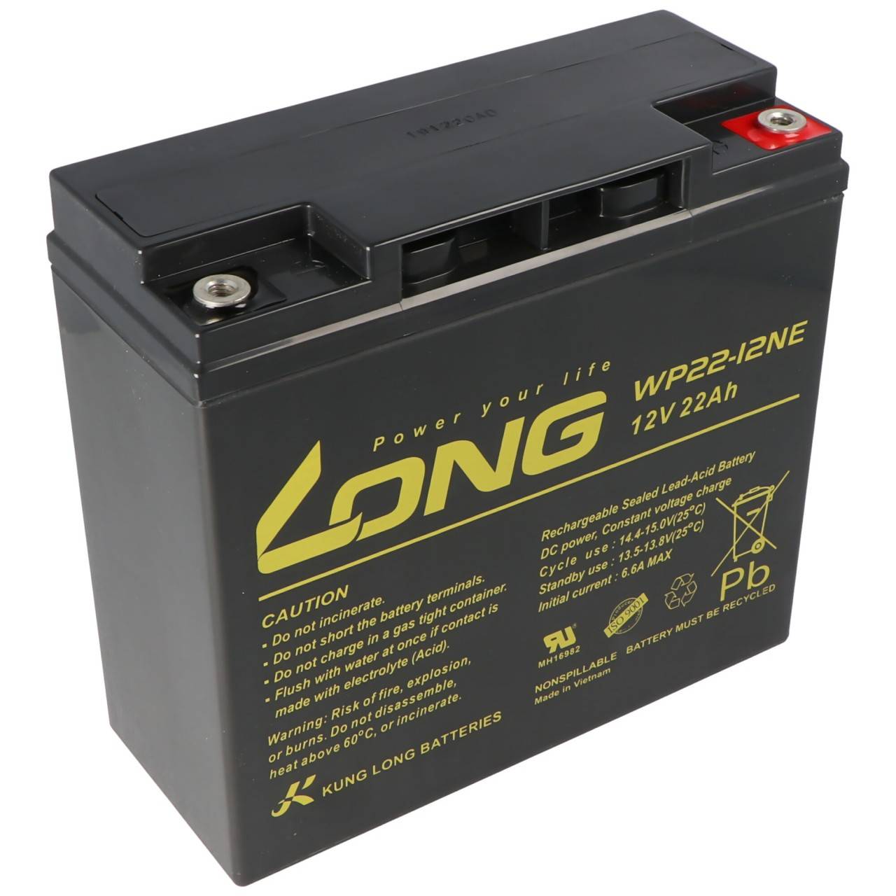 Batteria per sistemi di allarme 12 Volt 22 Ah 181x76 x167mm, filettatura interna M6-0