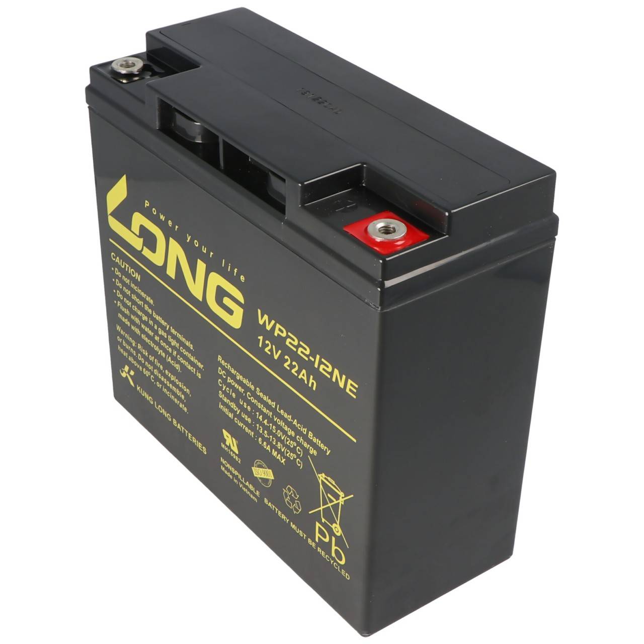 Batteria per sistemi di allarme 12 Volt 22 Ah 181x76 x167mm, filettatura interna M6-2