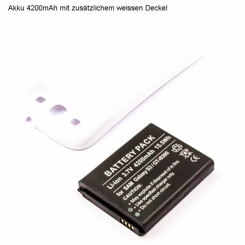 Batteria adatta per Samsung Galaxy S 3, i9300 Li-Ion fat 4200mAh con cover bianca-0