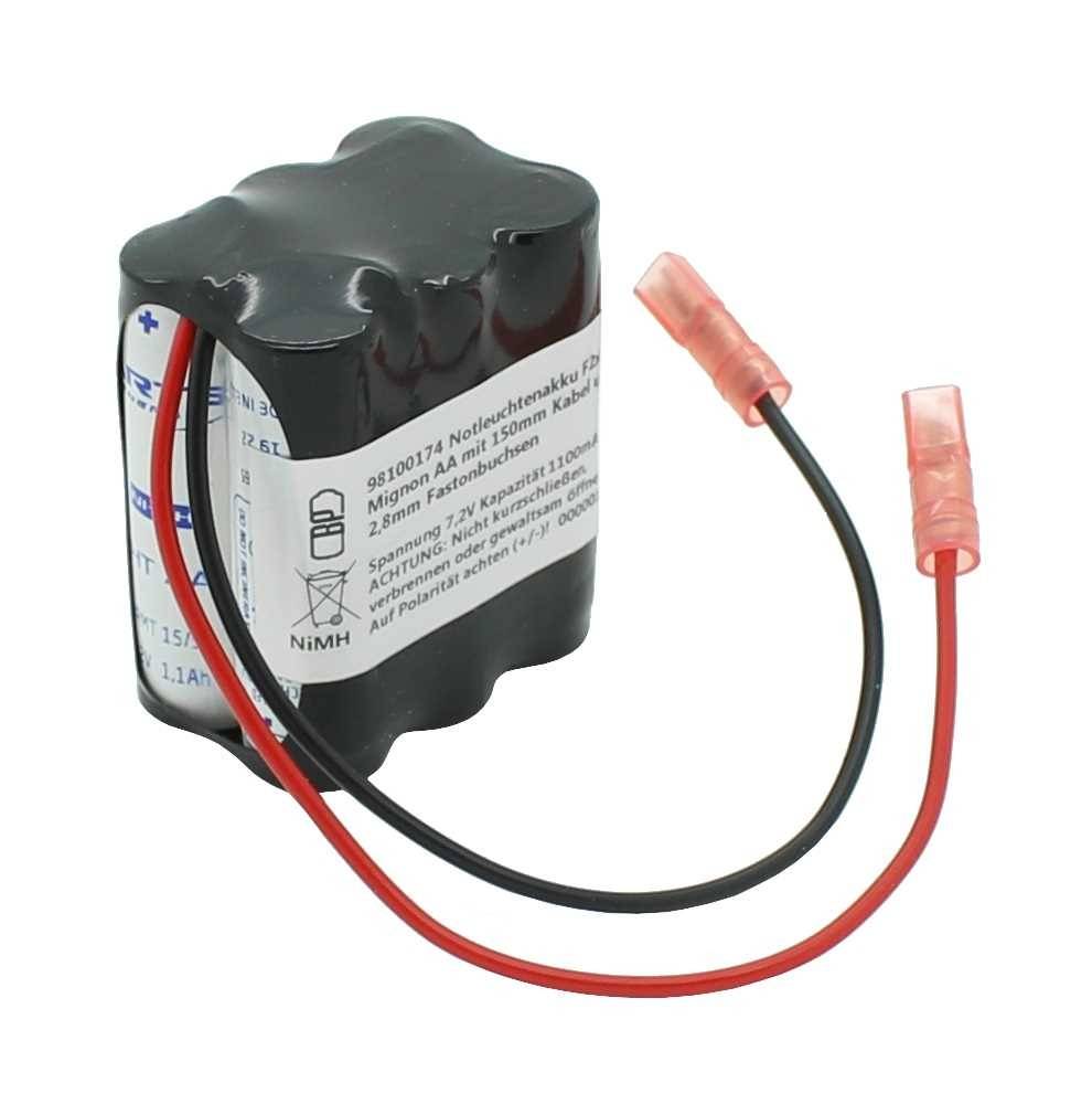 Batteria luce emergenza NiMH 7.2V 1100mAh F2x3 Mignon AA con cavo 150mm e prese faston 2.8mm-0