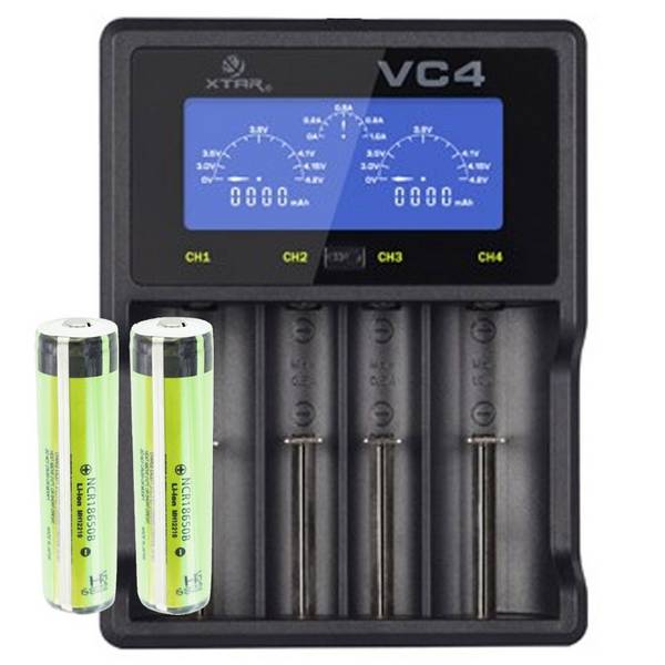 Batteria agli ioni di litio Panasonic 18650 protetta con 3,7 volt, 3400 mAh 2 pezzi e caricabatterie rapido LCD