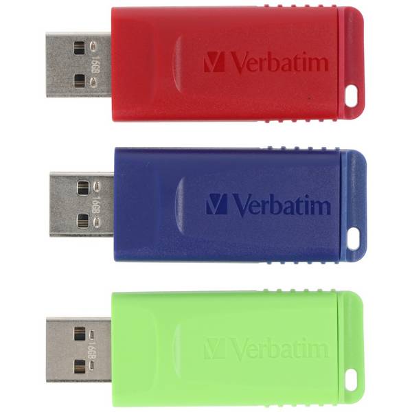 Chiavetta USB 2.0 Verbatim da 16 GB, dispositivo di scorrimento, rosso-blu-verde, confezione multipla (R) 10 MB/s,...
