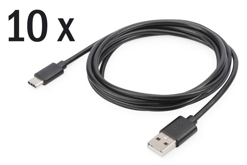 Digitus Cavo USB USB 2.0 Spina USB-C®, Spina USB-A 1.80 m Nero Schermato, doppia schermatura AK-990960-018-S-3