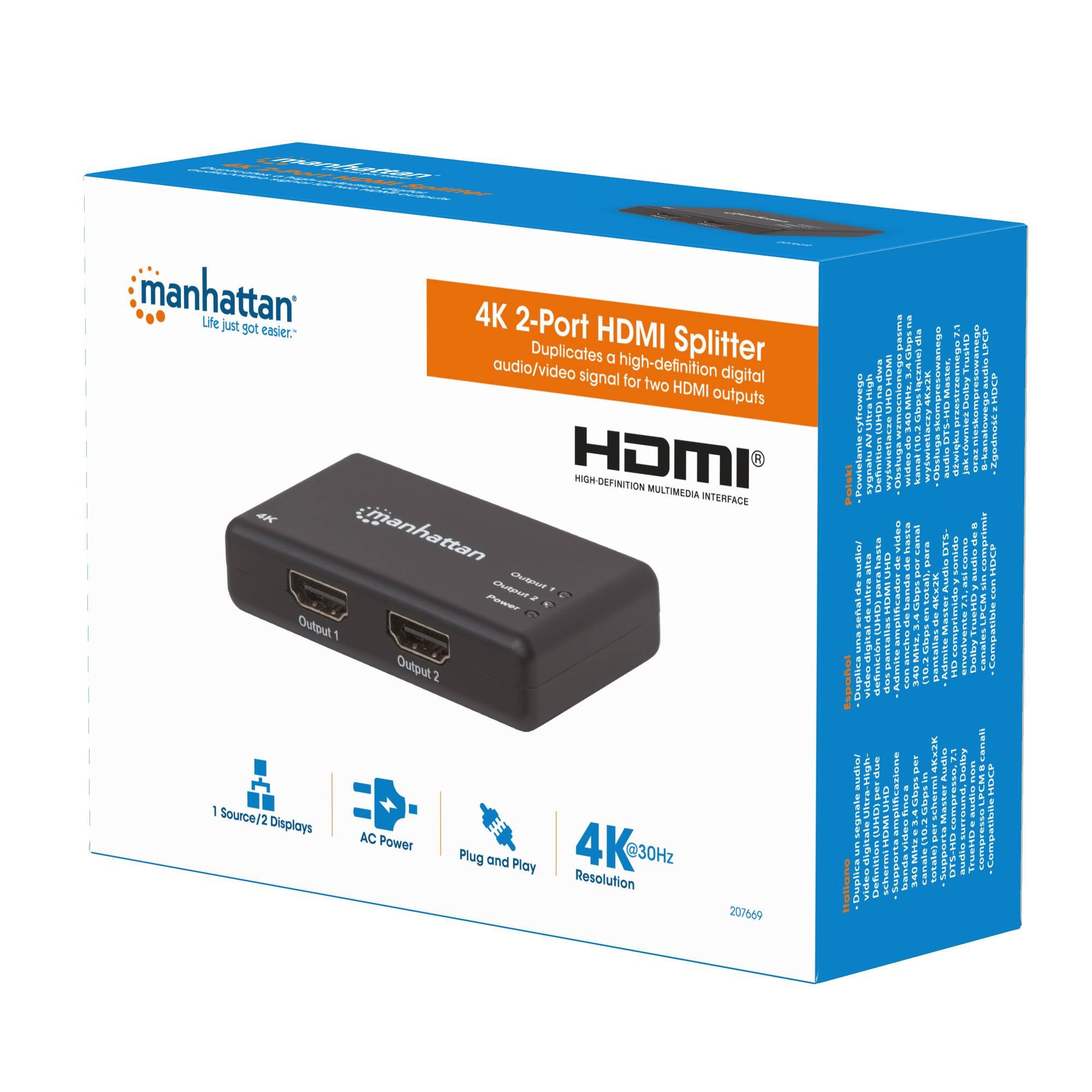 Splitter HDMI 4K UHD 3D con LED 2 vie-1