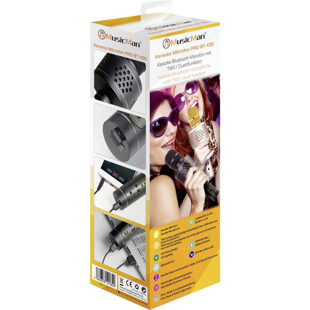 Microfono Karaoke Bluetooth con TWS per Cantare in Duetto Nero, BT-X35-5