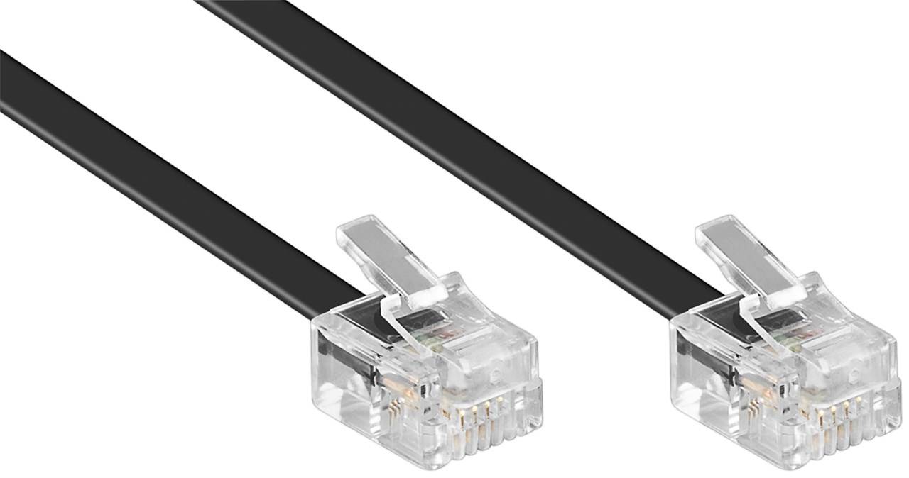 Goobay Cavo telefonico modulare, nero 3 m conduttore di alluminio placcato di rame (CCA), Spina RJ11 (6P4C) > Spina RJ11-4