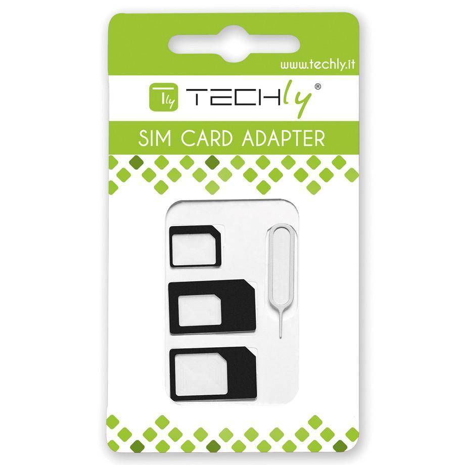 Techly Adattatore Scheda SIM (4 in 1) nano-SIM, Micro-SIM e SIM Nero (I-SIM-3) I-SIM-3-4
