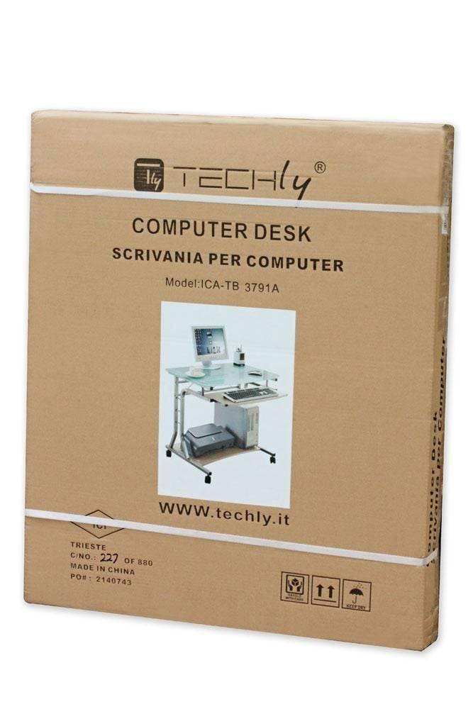 Scrivania per PC Compatta in Metallo e Vetro con Ruote-5