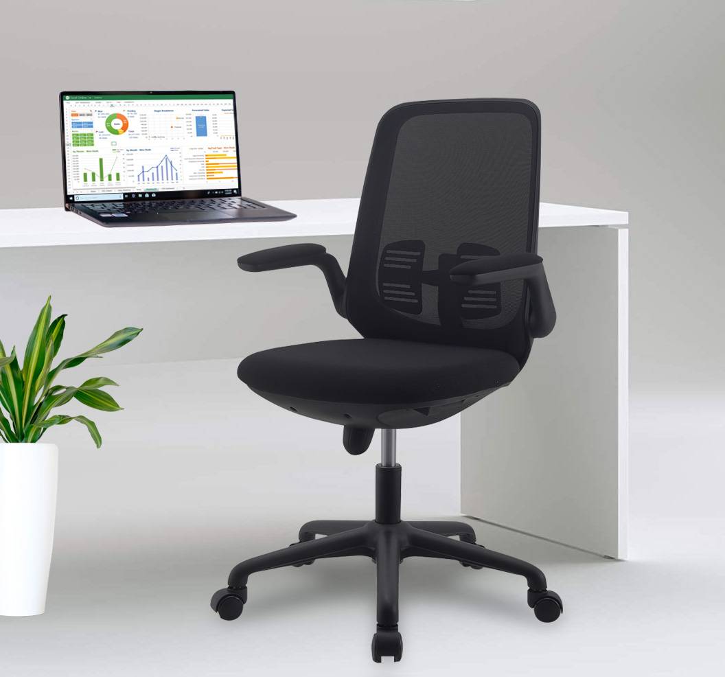 Sedia per Ufficio Regolabile in Altezza con Braccioli Pieghevoli Nera-3