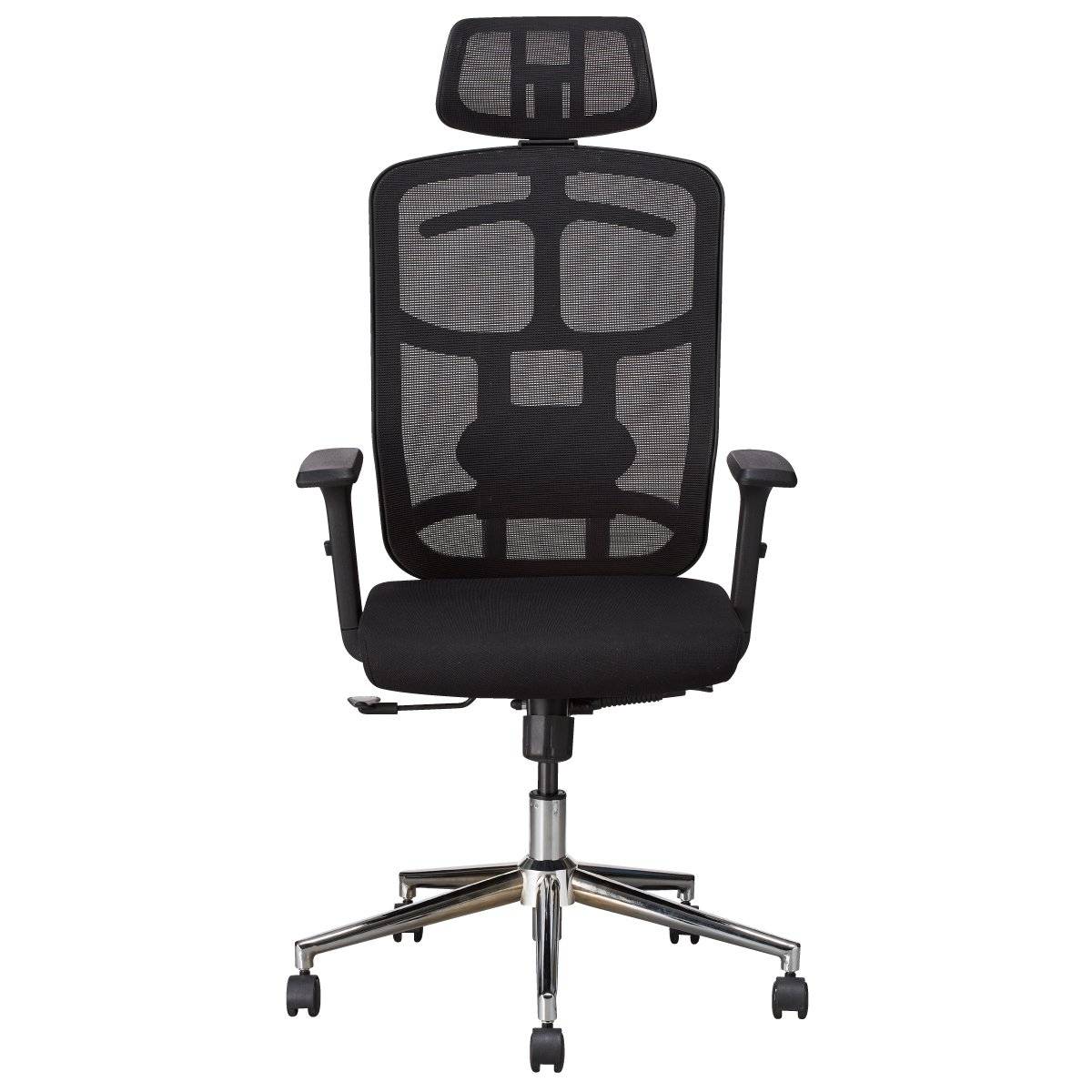 Sedia per Ufficio con Schienale Alto. Poggiatesta e Base Cromata Nero-5