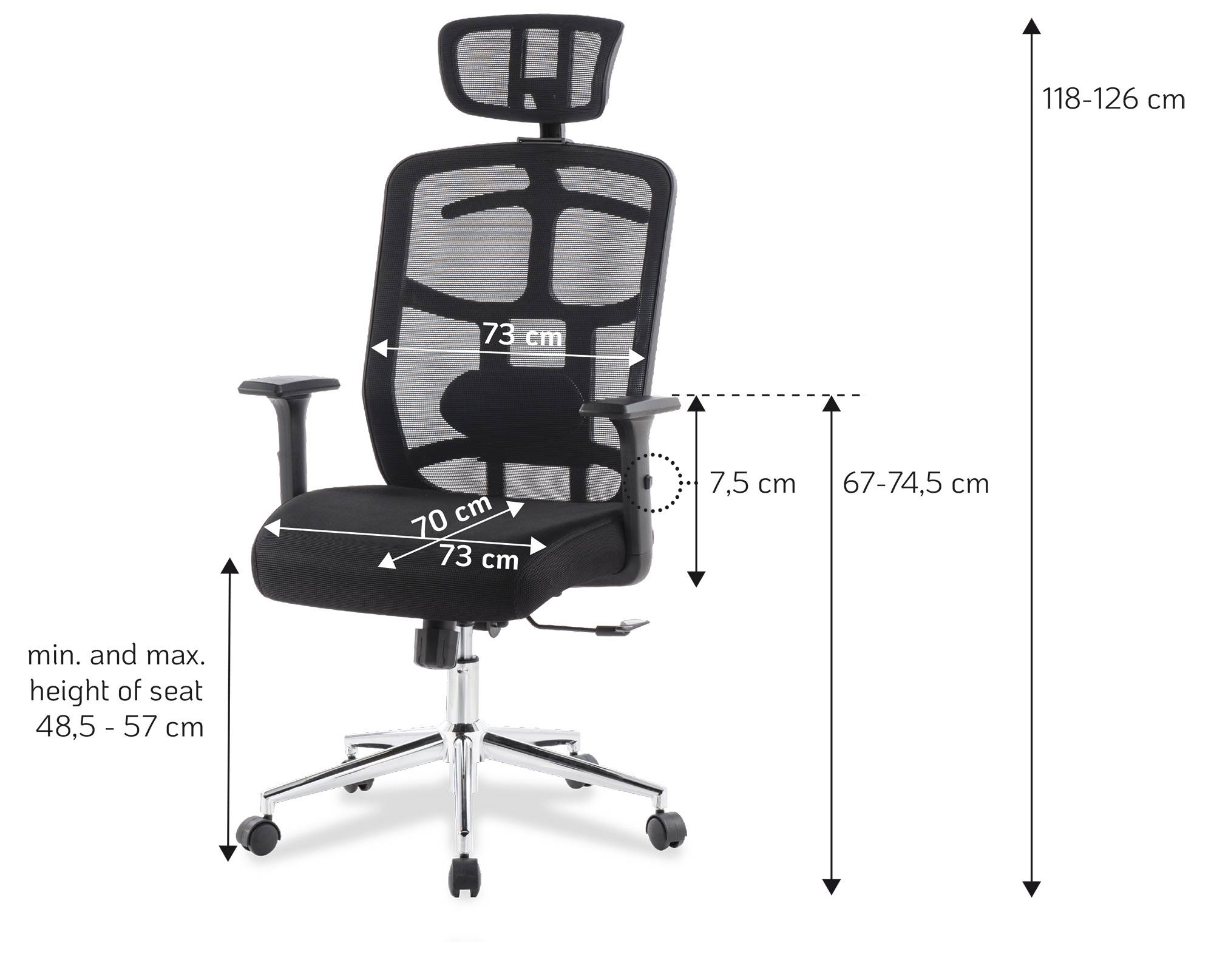Sedia per Ufficio con Schienale Alto. Poggiatesta e Base Cromata Nero-2