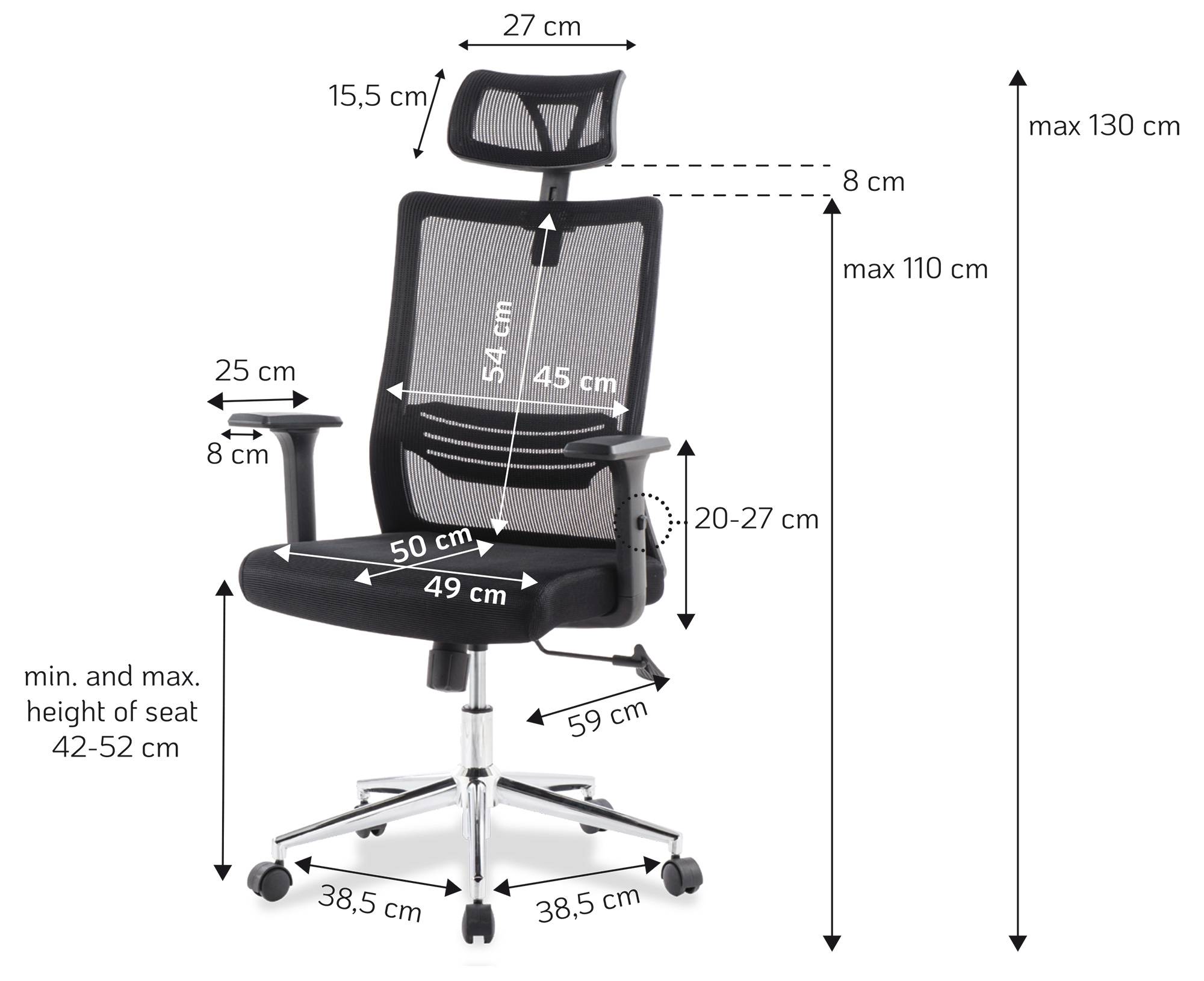 Sedia per Ufficio con Schienale Alto Poggiatesta e Base Cromata Nero-1