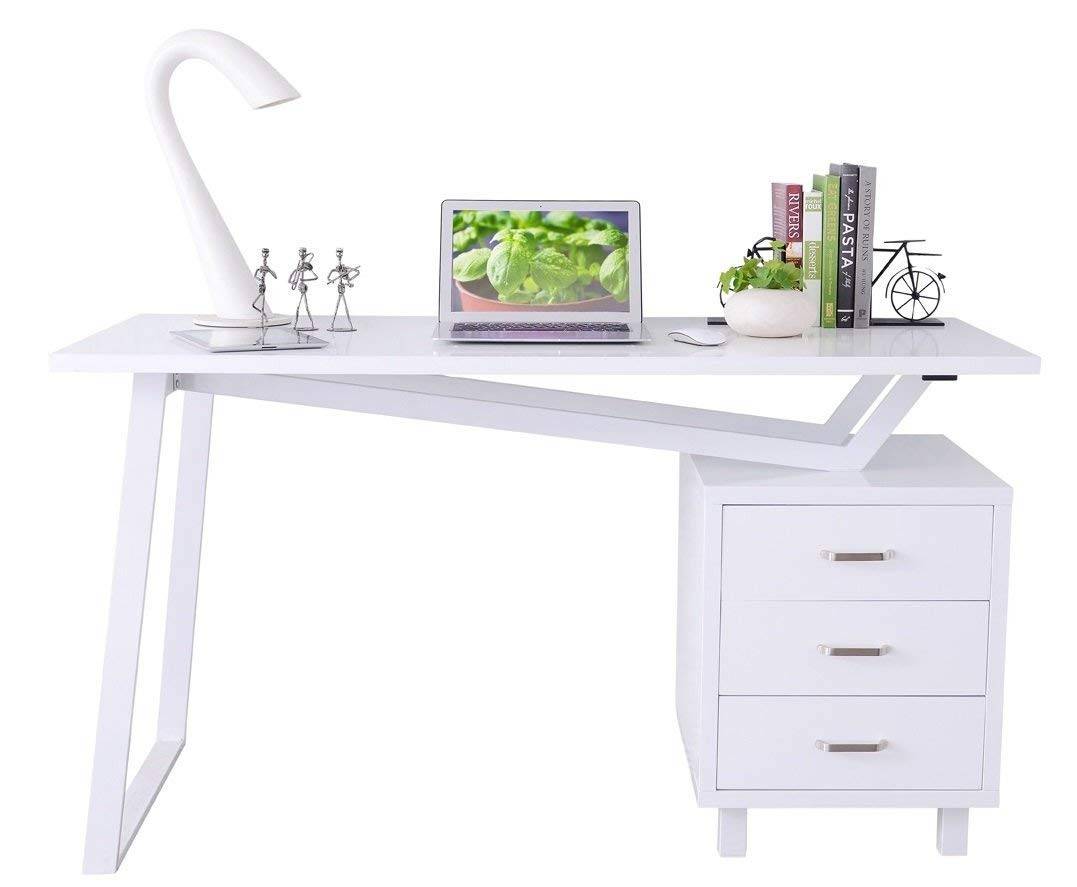 Scrivania per Computer con Tre Cassetti Bianco opaco effetto legno-4