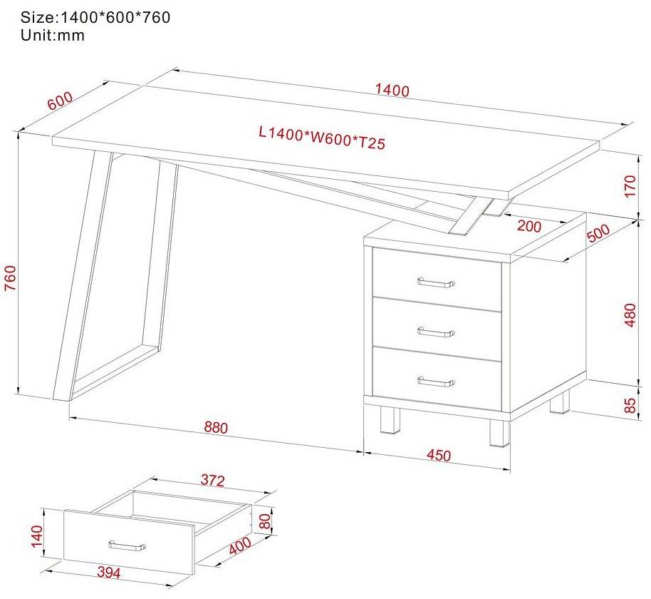 Scrivania per Computer con Tre Cassetti Bianco opaco effetto legno-2