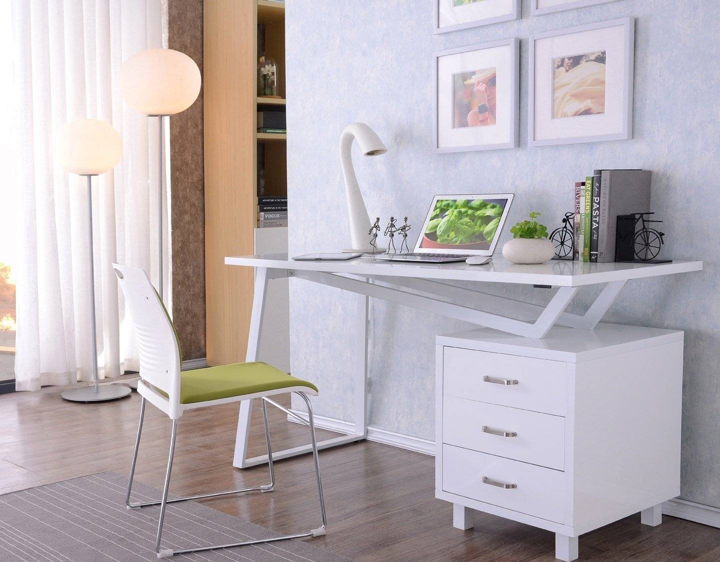 Scrivania per Computer con Tre Cassetti Bianco opaco effetto legno-3