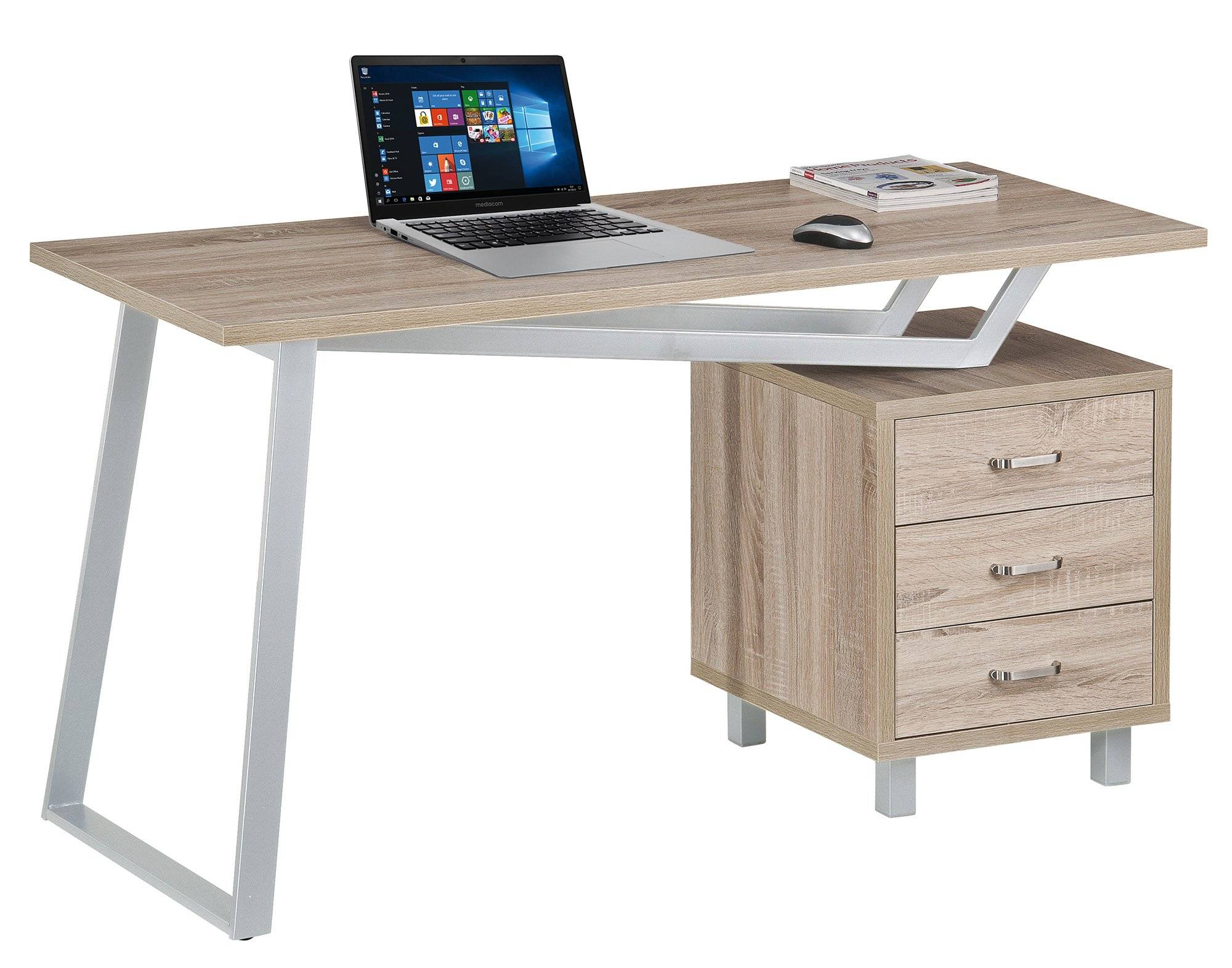 Scrivania per Computer dal Design Moderno con Tre Cassetti Quercia-4