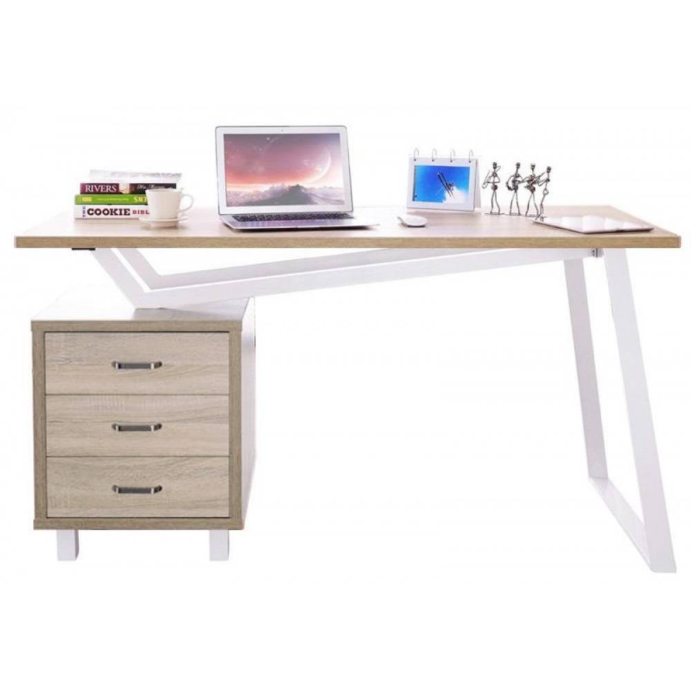 Scrivania per Computer dal Design Moderno con Tre Cassetti Quercia-3