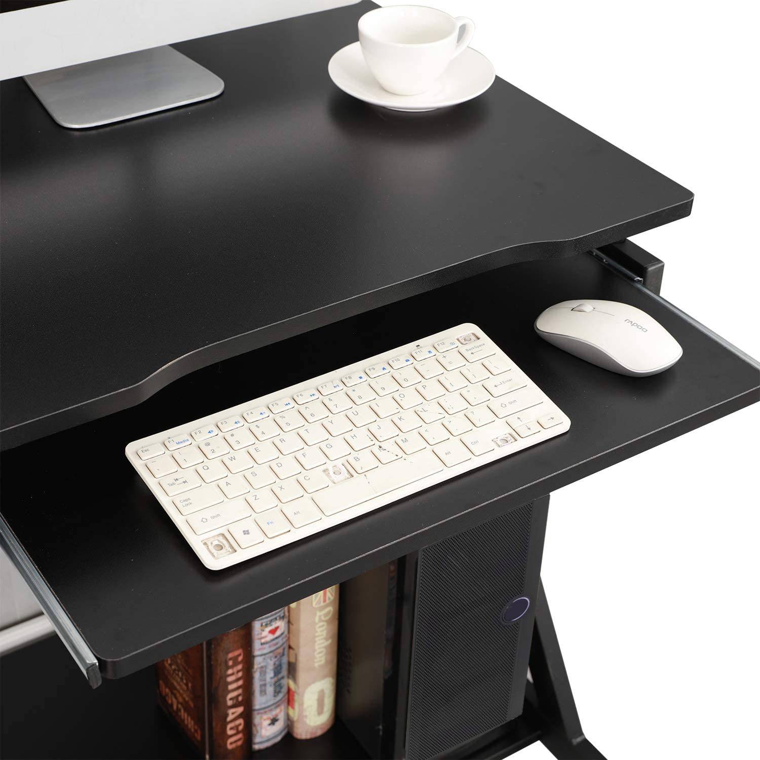 TECHLY Scrivania Compatta per Computer con Ripiano Estraibile per Tastiera Nero-5