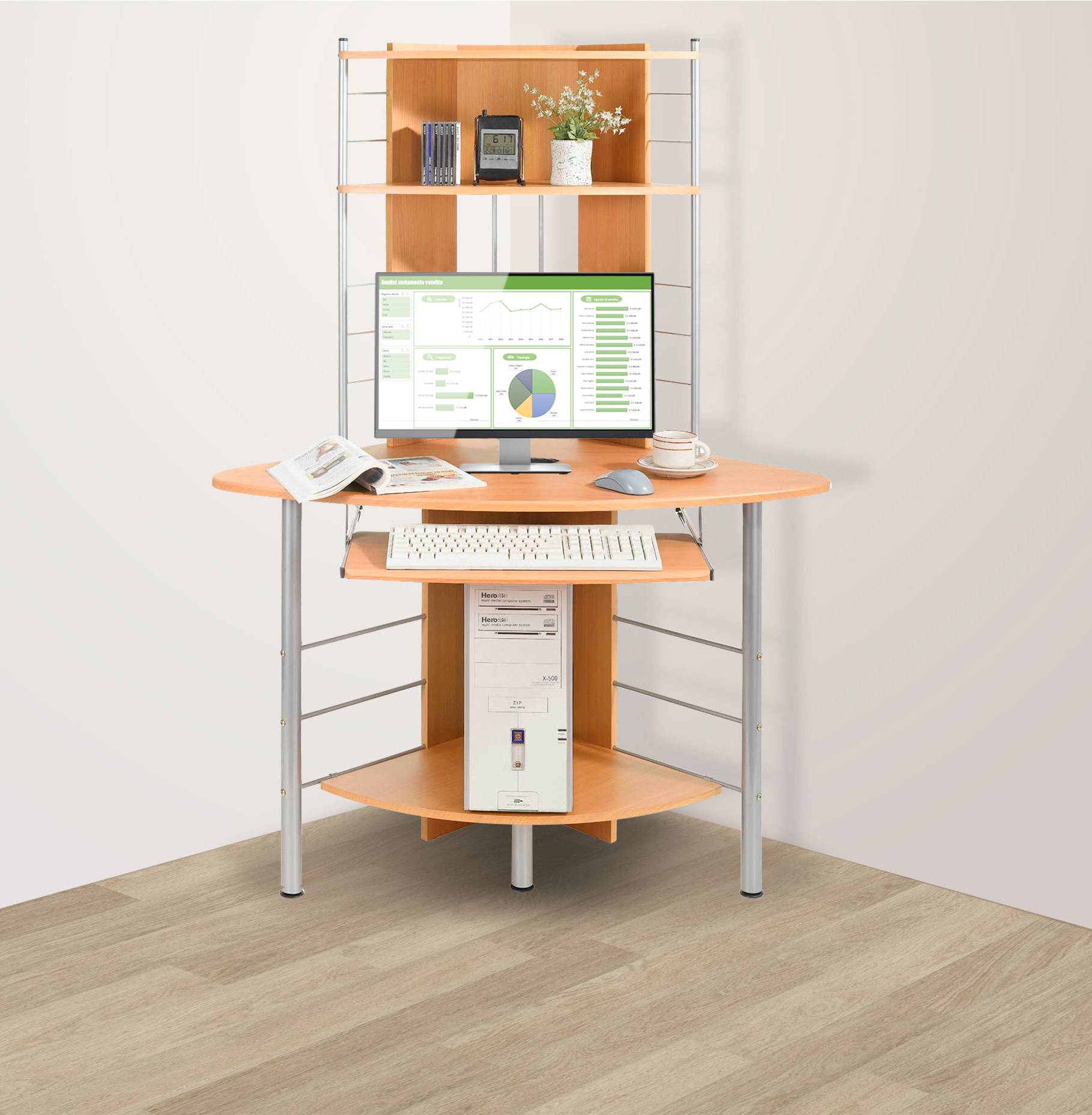 Scrivania per Computer Angolare. Faggio-3