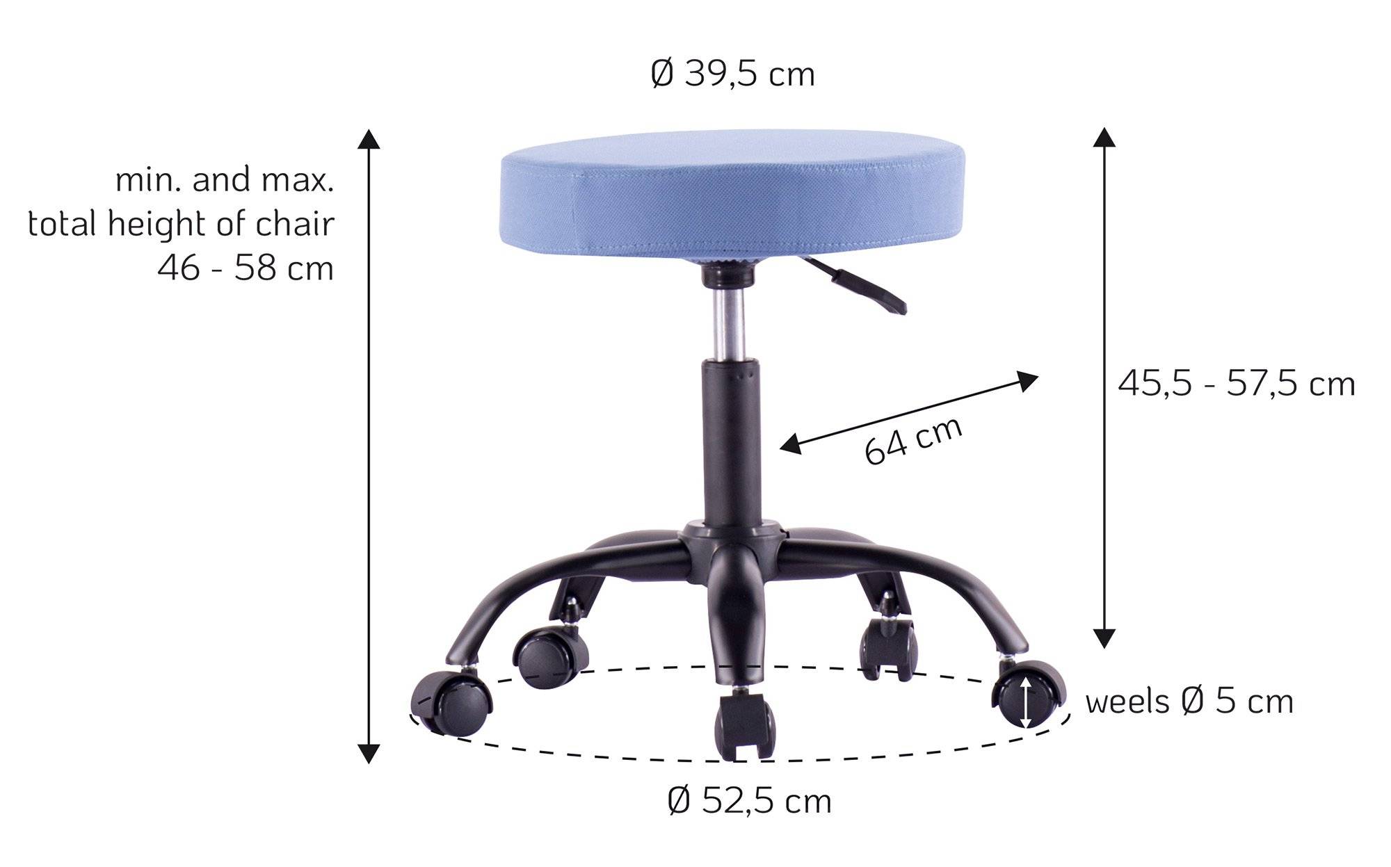 TECHLY Sgabello Girevole con Ruote Altezza Regolabile Tessuto Sfoderabile Blu Azzurro-1
