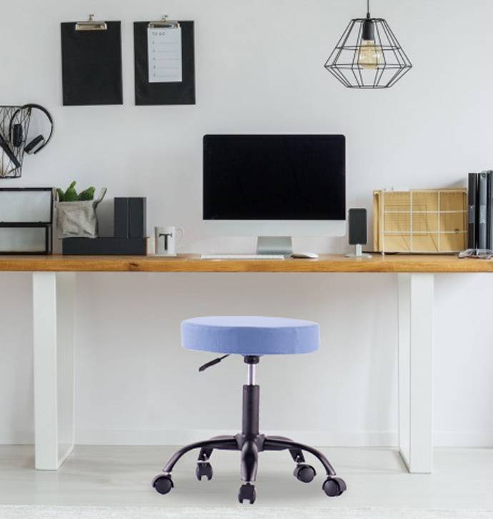 TECHLY Sgabello Girevole con Ruote Altezza Regolabile Tessuto Sfoderabile Blu Azzurro-2