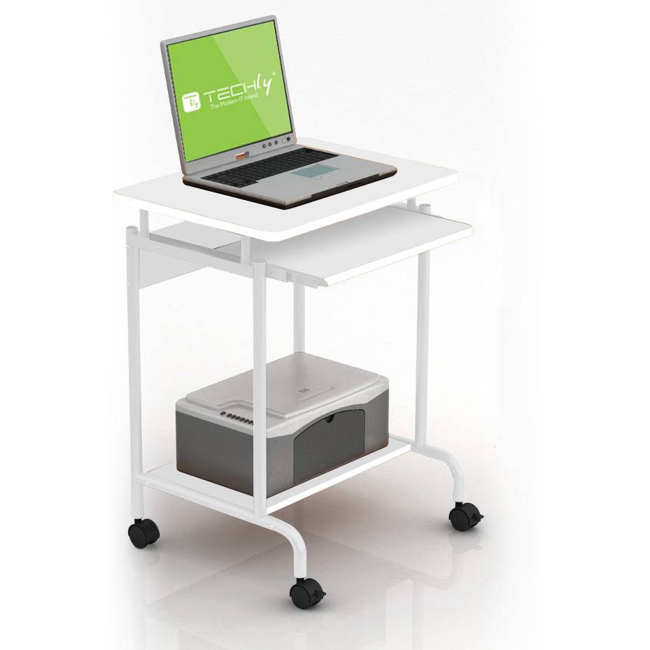 Scrivania Mobile ''Compact'' per Computer Ripiano Tastiera Scorrevole Bianco-4