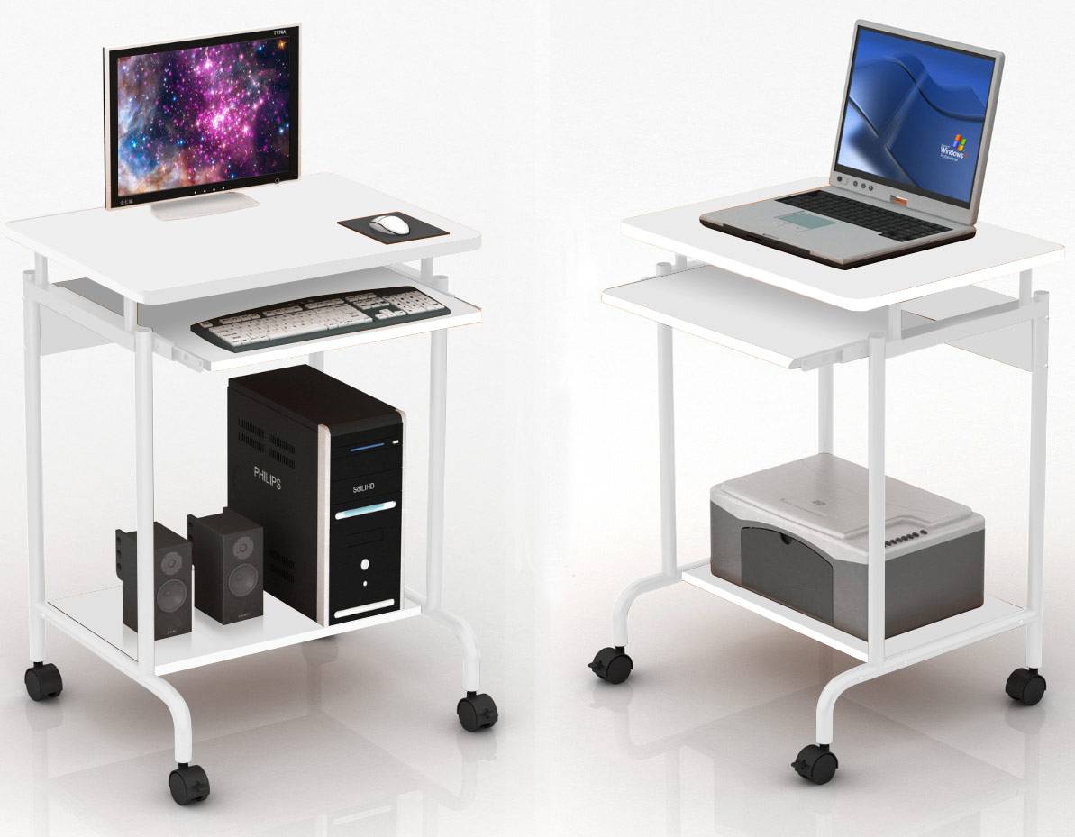 Scrivania Mobile ''Compact'' per Computer Ripiano Tastiera Scorrevole Bianco-3