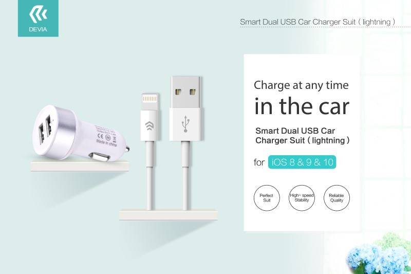 Suit Carica Auto + Cavo Lightning per Apple Bianco-1