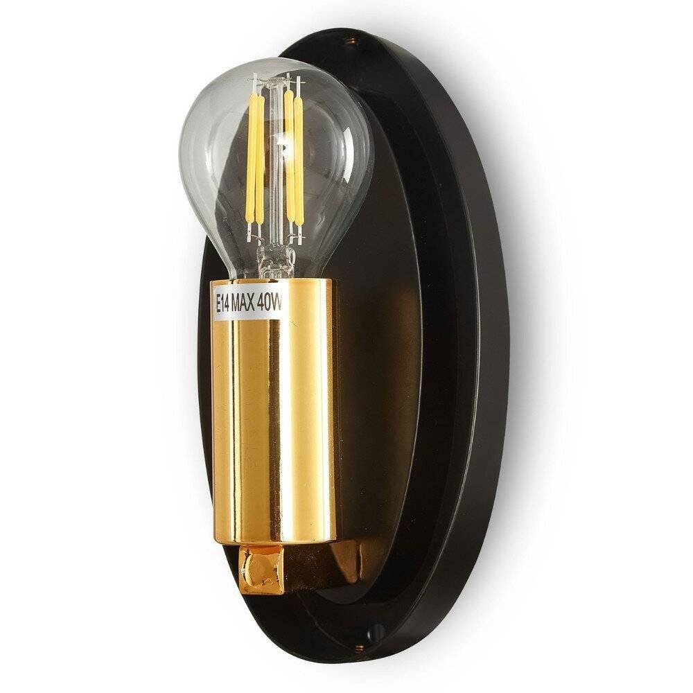 Applique Contemporanea Mabell Metallo Nero 1 Luce Diffusore Vetro Oro-2