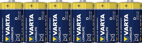 Batteria Varta alcalina, mono, D, LR20, 1,5 V lunga durata, confezione in alluminio (confezione da 6)