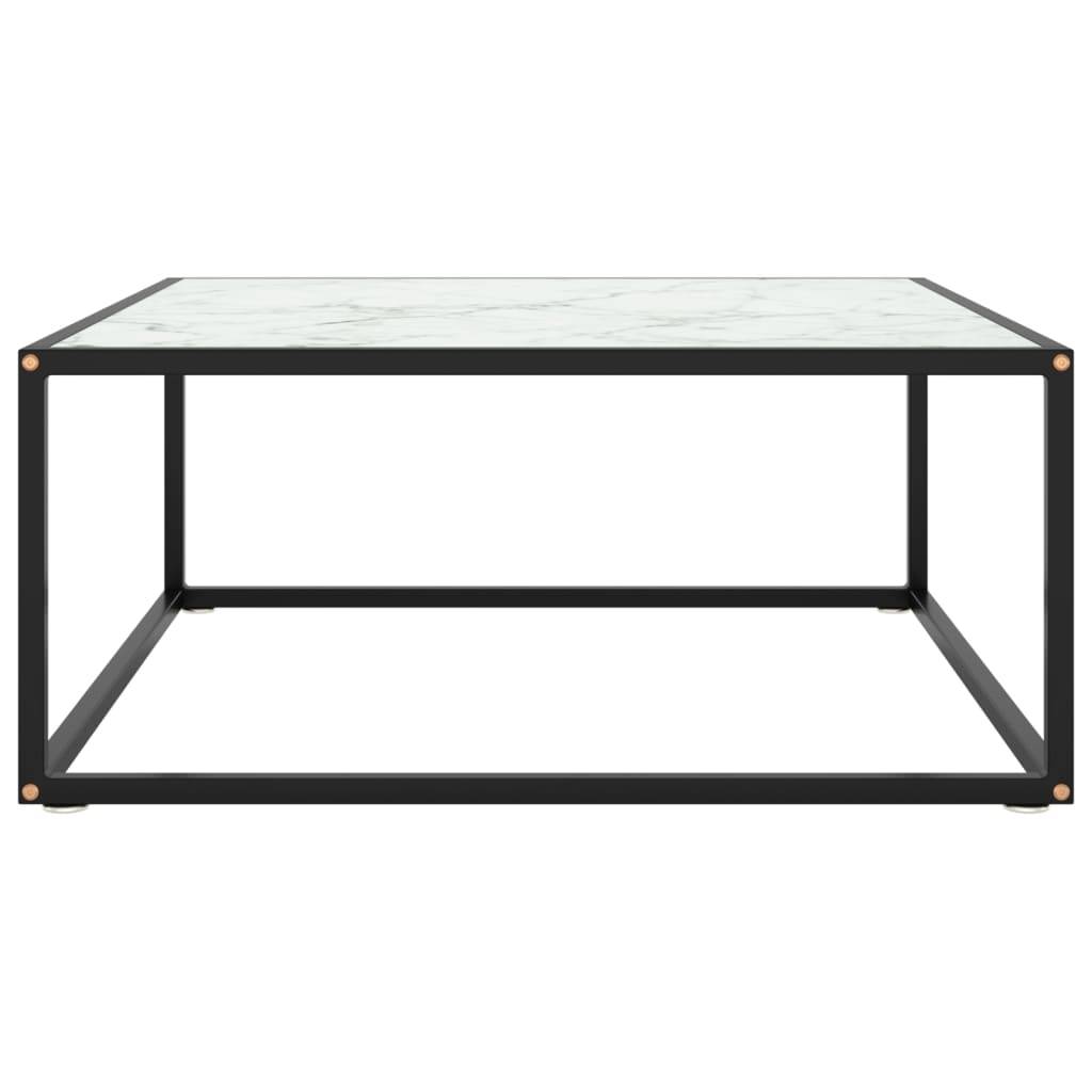 Tavolino da Salotto Nero con Vetro Marmo Bianco 80x80x35 cm-1